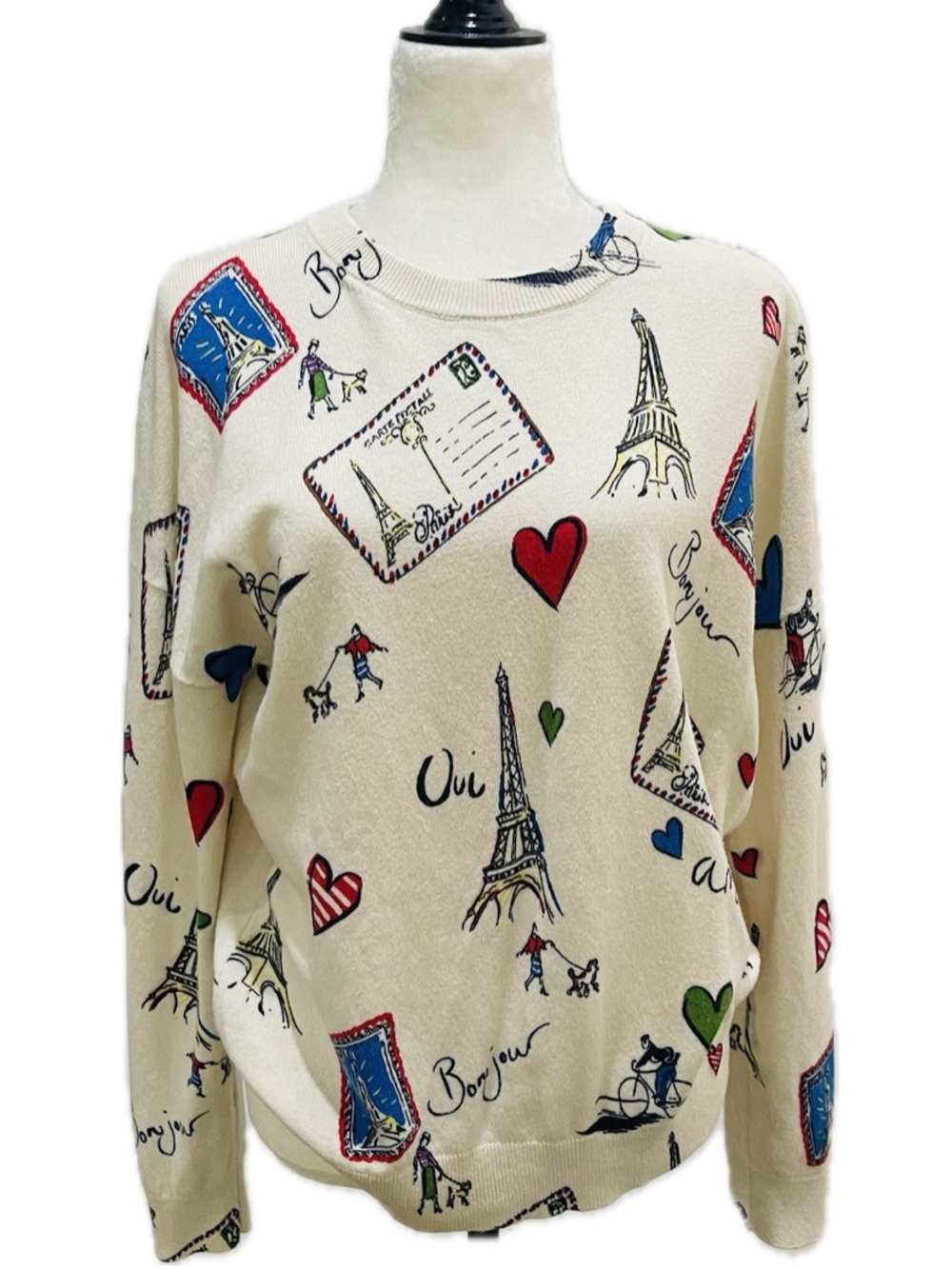 Boden Cream Sweater with Parisian Postcard Print NWOT